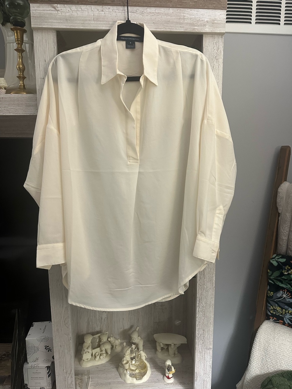 French Connection Cream Oversized Casual Button-Down Shirt